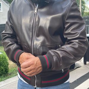 Dark brown soft leather Gucci Jacket.